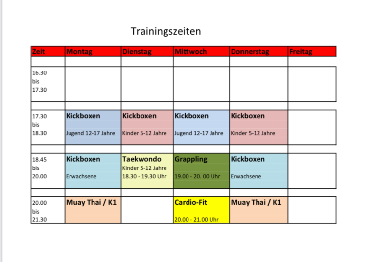 plan Unsere Trainingszeiten